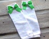 Bella Baby Blu Leg Warmers St. Patrick's Day Green White Polka Dot Legwarmers Ruffle Bloomers Ruffle Diaper Cover Sets Birthday Outfits 6452