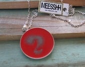 Bright red resin pendant necklace with a ceent grey swirl. Large round 38mm