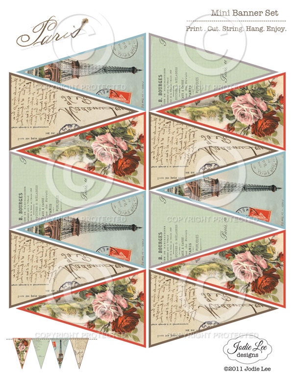 ON SALE this week ... Paris French Mini Banner Bunting Printable PDF file to download instantly by Jodie Lee