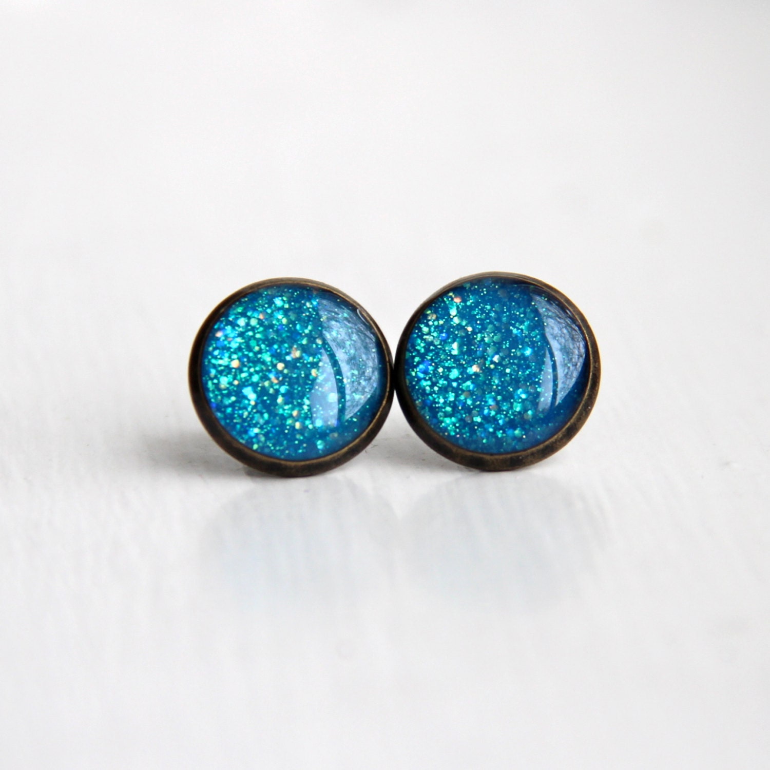 Blue Green Studs, Sparkly Stud Earrings, Ocean Blue, Sea Green - MERMAID