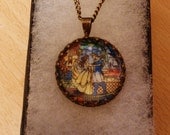 Cufflinks or necklace Vintage style Disney Beauty and the Beast stained glass cameo and other options