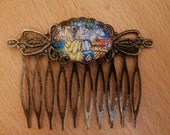 Vintage style Disney Beauty and the Beast stained glass cameo haircomb