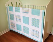 Organic Flannel Quilt - "The Easter Egg Hunt" - Turquoise/White Large OOAK Baby/Toddler