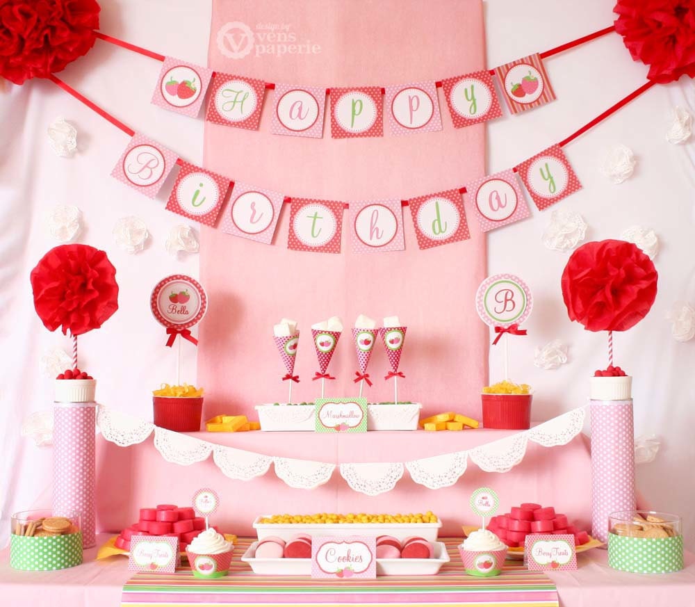 Special Price - Strawberry Birthday Party Package Personalized MINI Collection Set - PRINTABLE DIY - PS803CA1y Il_170x135