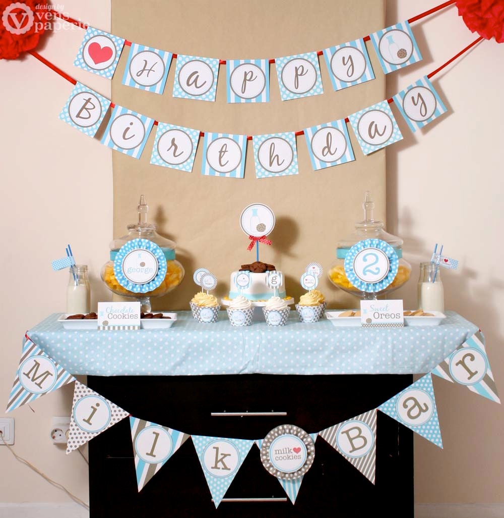 Special Price - Blue Milk & Cookies Birthday Party Package Personalized FULL Collection Set - PRINTABLE DIY - PS812CA1x Il_570xn