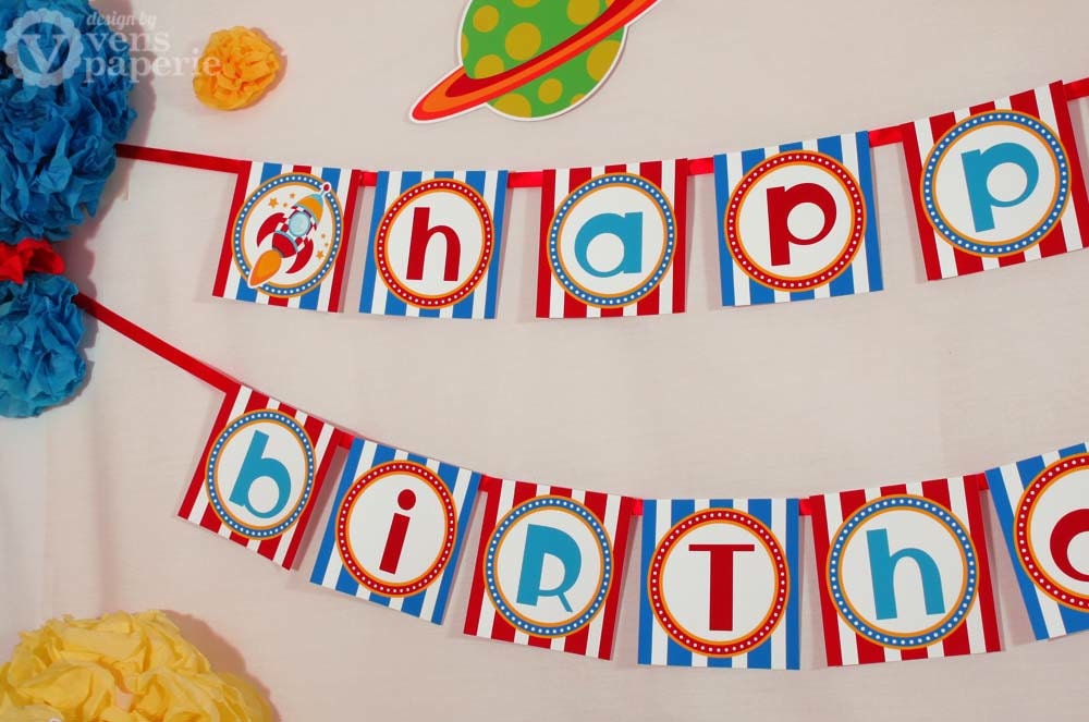 Rocket Space Birthday Party - DIY PRINTABLE Happy Birthday Banner - Instant Download - design by venspaperie - PS828CA1e Il_570xn