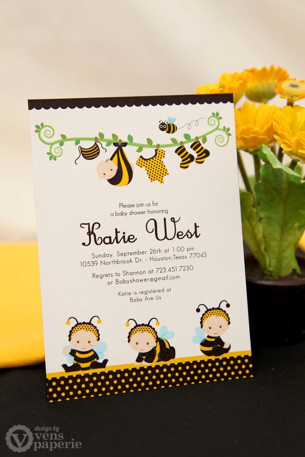 DIY PRINTABLE Invitation Card - Bumble Bee Baby Shower Invitation ...