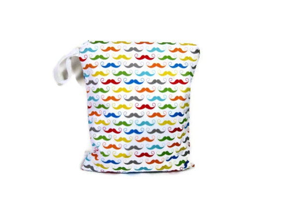 Mustache wet bag swim suit pool beach bathing summer bag waterproof small cloth diaper red yellow blue green wetbag