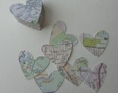 100 Handmade Die Cut Small Hearts, Maps, Scrapbooking, Card Making, Confetti