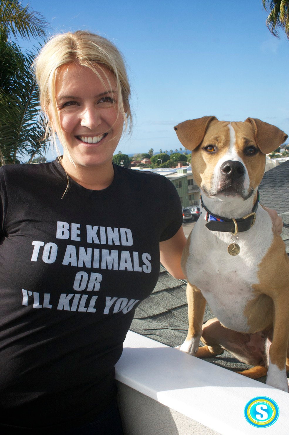 Animal rights rescue remake BLACK Womens LARGE  t shirt Be kind to animals. Tongue and cheek vegan- Benefits dog cat rescue