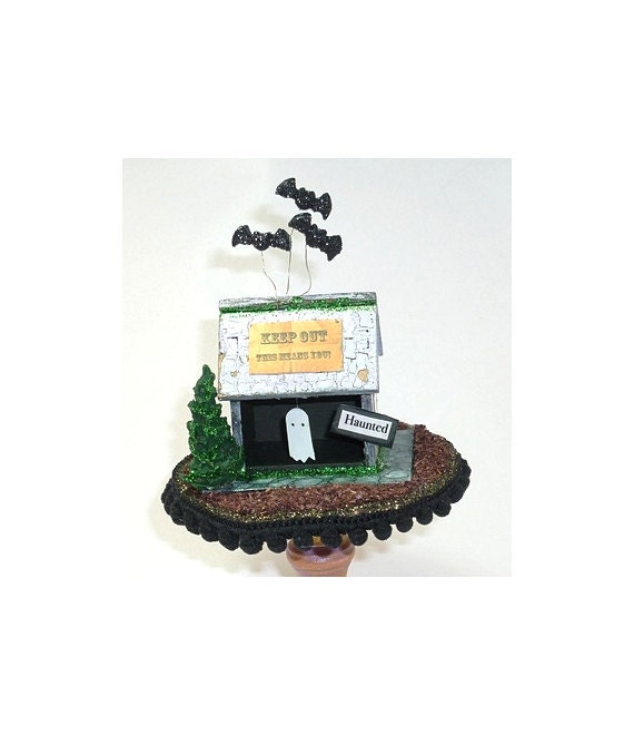 Halloween Folk Art, Keep Out, Primitive Vintage Inspired Halloween Collectable, HAB, Halloween Assemblage, One of a Kind