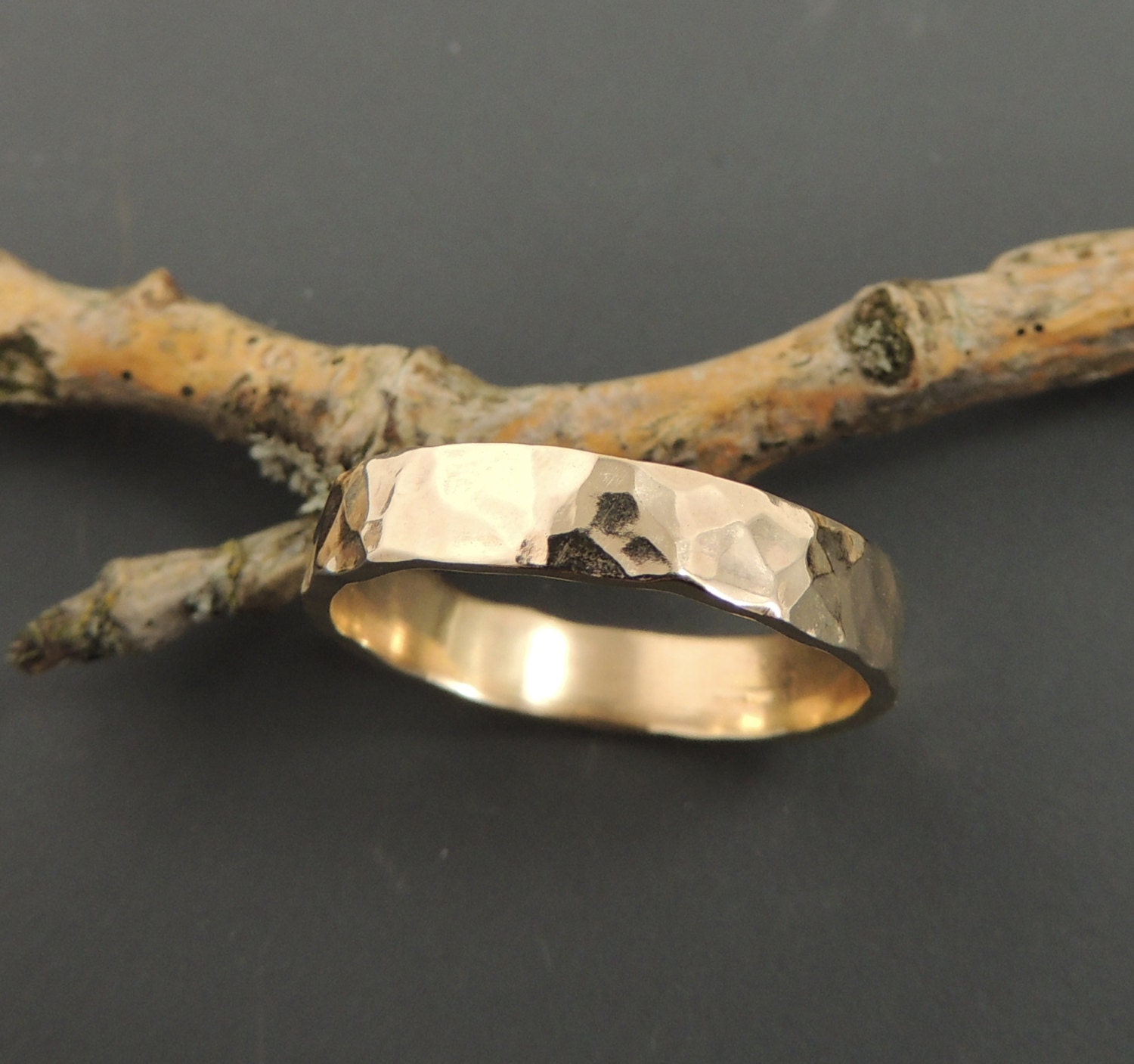 Recycled 14k Gold Mens Wedding Band, Rugged Textured, Gold Mens Wedding Ring, Eco Friendly, Sustainable, Handmade Wedding Ring