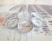 Wedding Bottlecap Wine Glass Charm - Set of 5 - Bride - Groom - Custom Letters