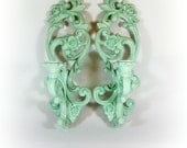 Ornate Wall Sconce Wall Candle Sconce Holder Set HOMCO Upcycled Sconces Mint