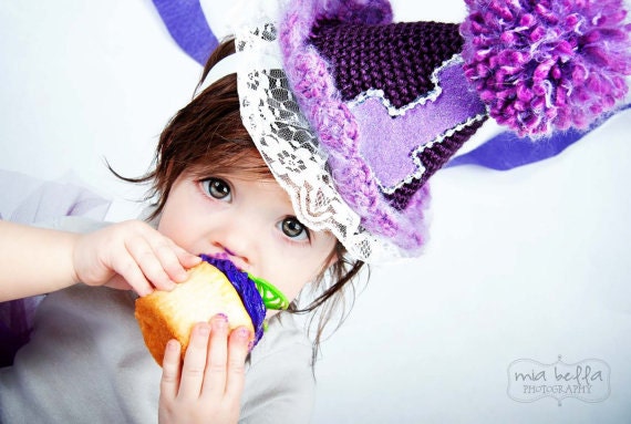Girls First Birthday Hat, Purple Party Hat, Baby Girl Birthday, 1st Birthday, Photography Prop, Cake Smash