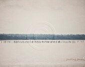 Foggy Mysterious Monochrome Landscape, Minimal Charcoal Gray Horizon, Dove Grey Bay Water & Sky Photo, Poles out of Mist, 8x12 Photography