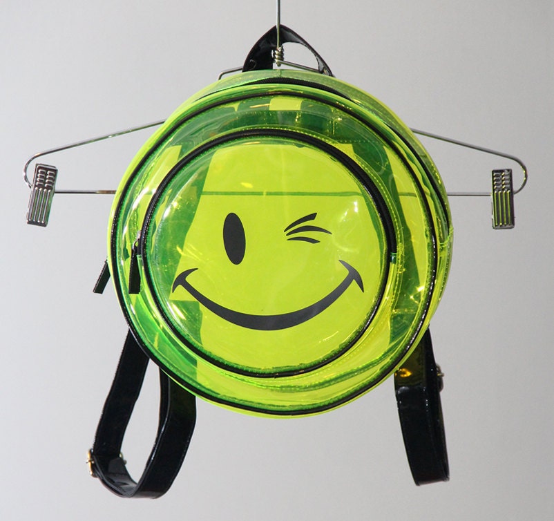 Clear Neon PVC Smiley Face Backpack