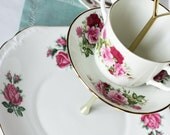 Rosy 2 tier cake stand / cupcake display: English bone china tiered cake stand, a great table centerpiece for your tea party