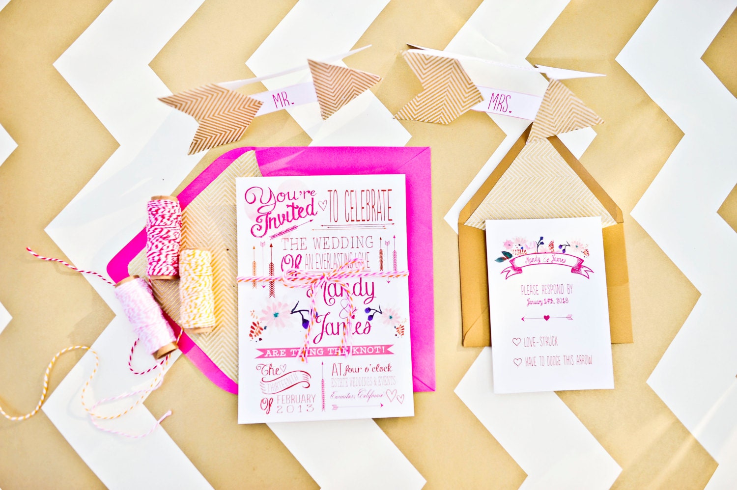 Wedding Invitation: Water Color Modern and Classic hearts and flower invitation