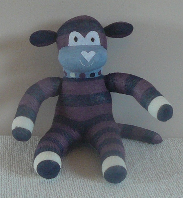 Plush Sock Monkey - Jasper , CE, toy, Plush animal,sock animal,sock doll,stuffed animal,sock creature,children,animal,uk,monkey,stripe, CE