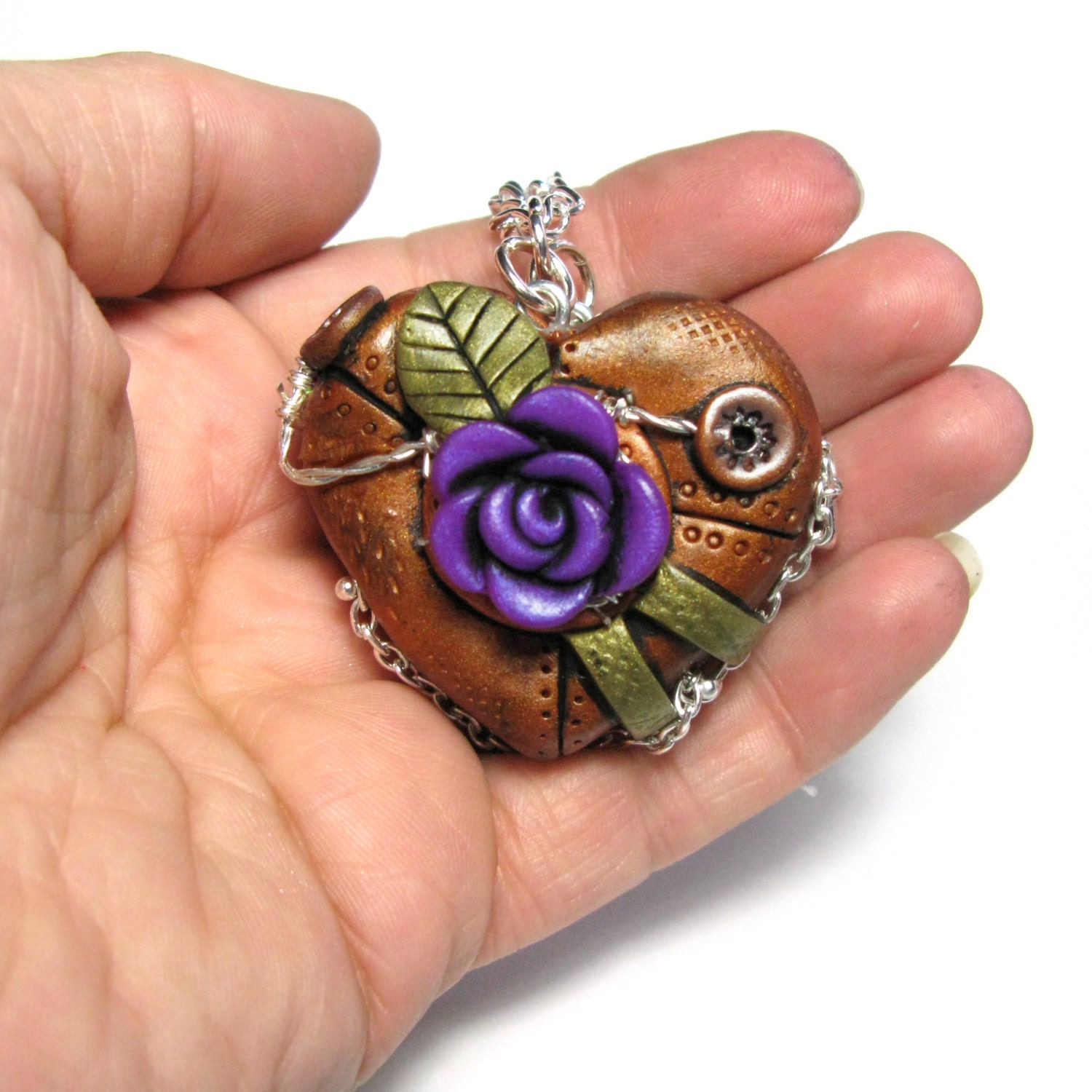 Steampunk Heart Locket - industrial rose cogs gears jewellery necklace pendant - READY TO SHIP