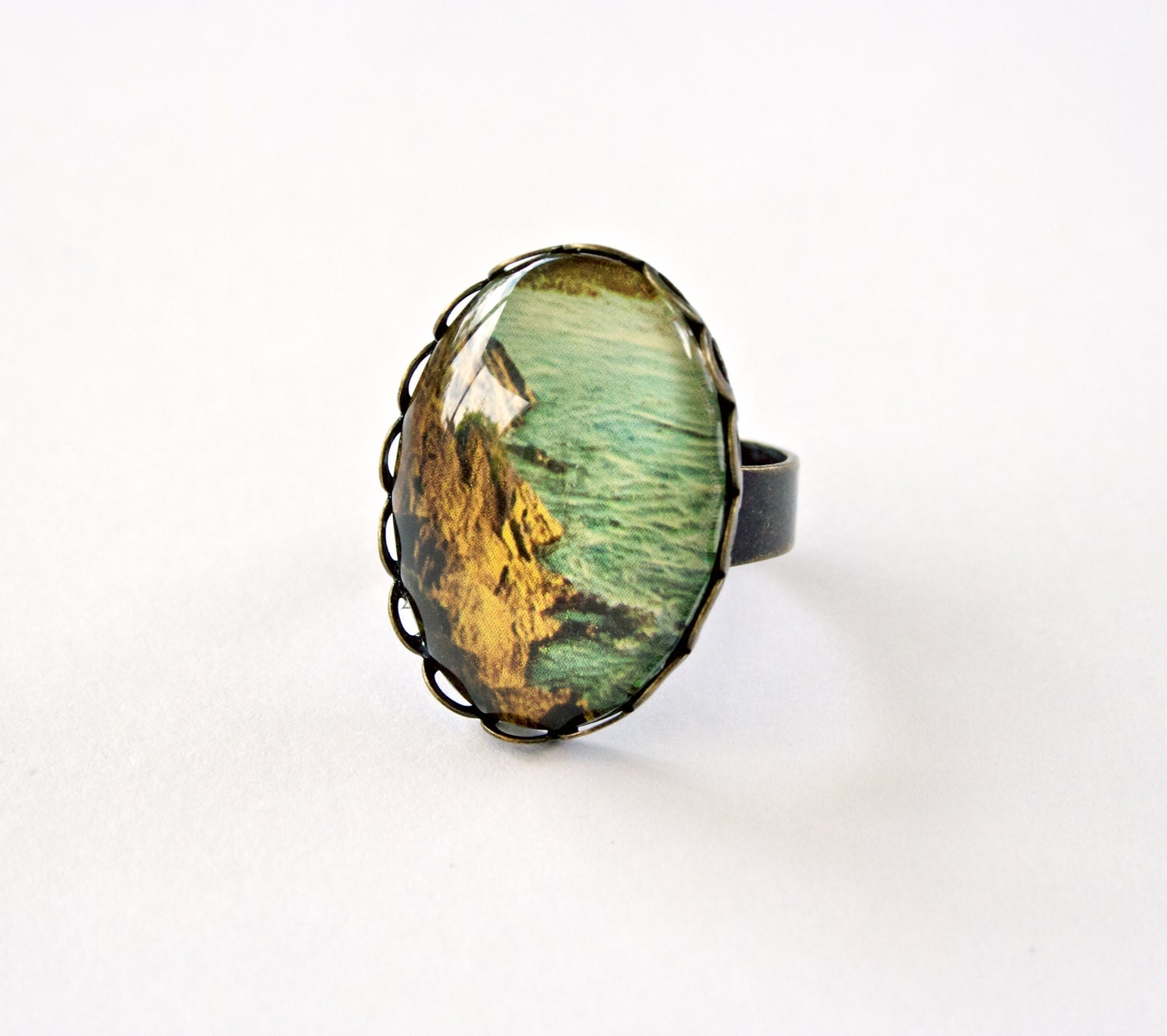 Cliff on the Ocean Ring Photo Pendant Ring Photography Ring