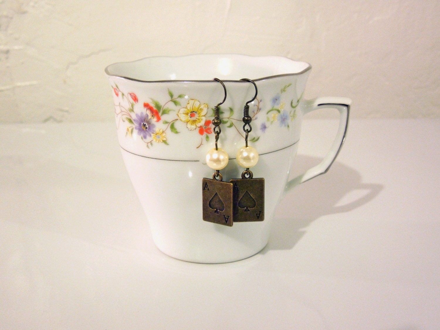 Pearl and Playing Card Earrings