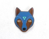 Spirit Wolf Pin - Handpainted Wooden Wolf Brooch Pin in Blue, Spirit Animal Totem Collection, animal brooch