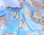 Baby Boy Quilt Blanket - Jungle, Safari Theme, Elephant, Giraffe, Lion, Zebra - Blue, Minky