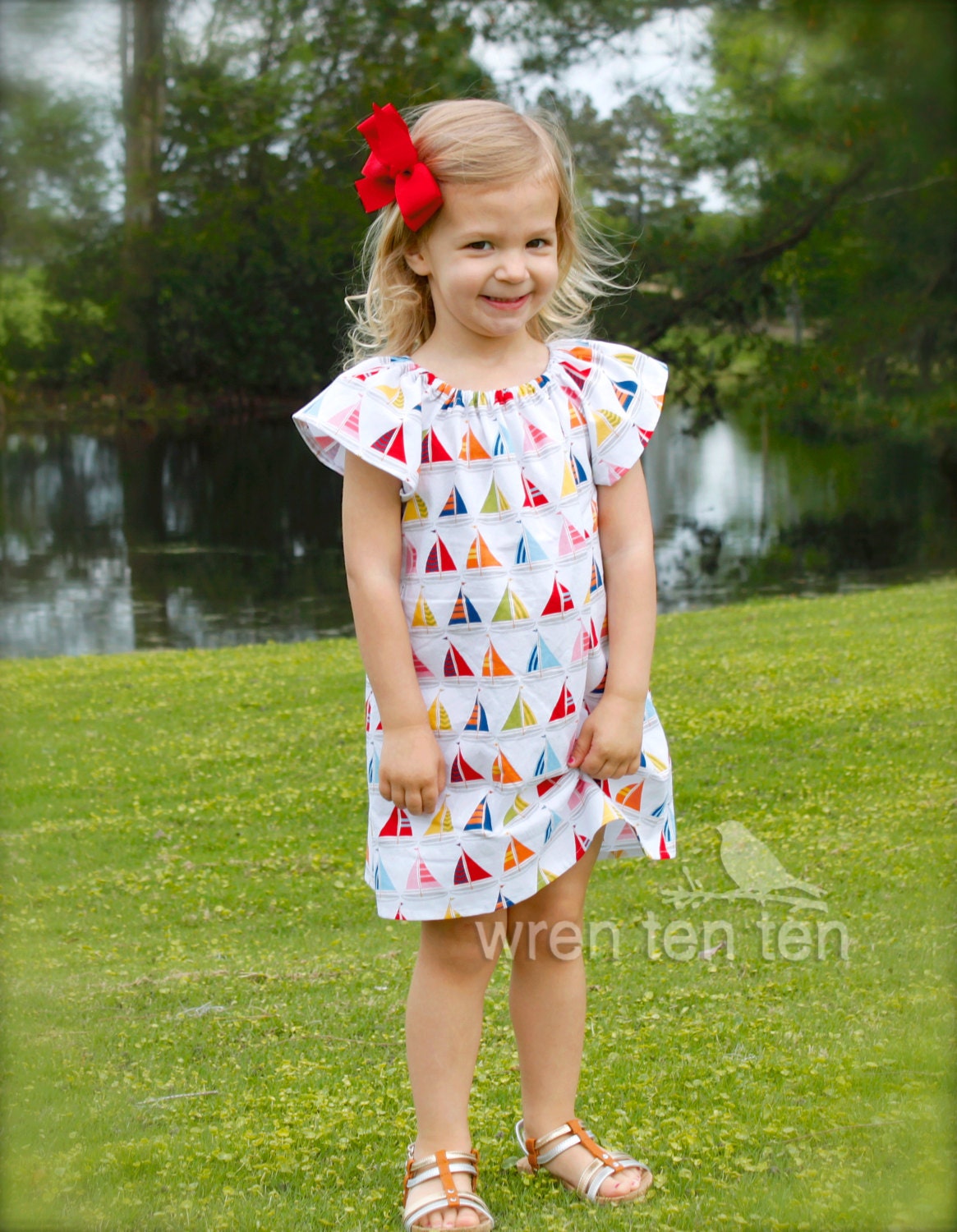 SAILBOATS DRESS with flutter sleeves - baby girl toddler - many sizes