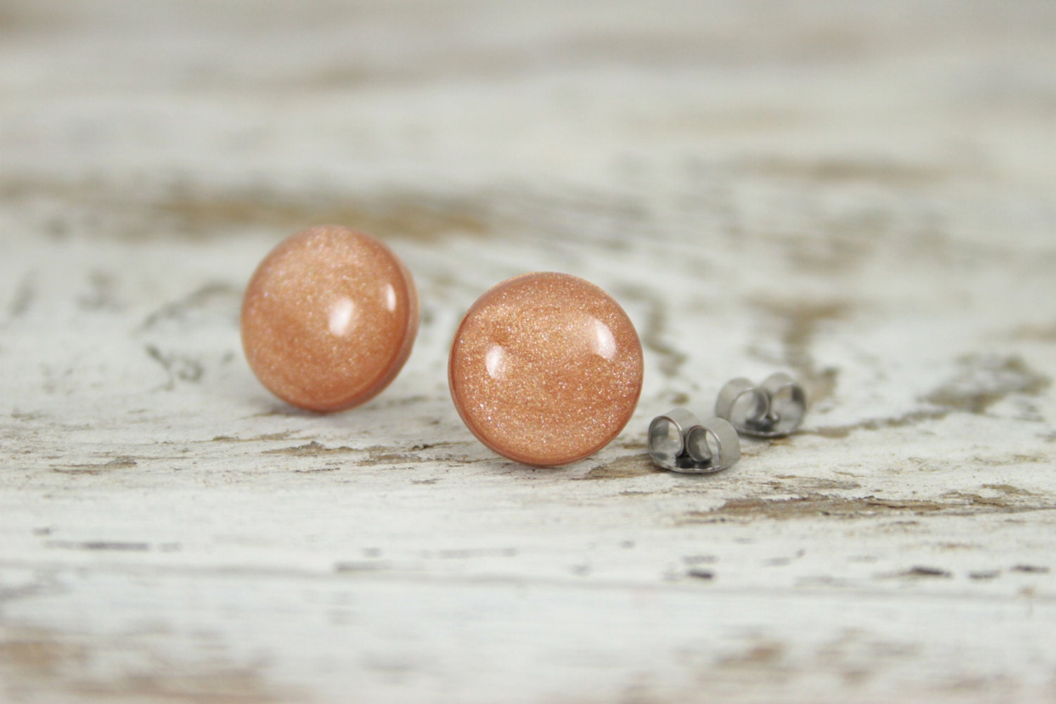 PRETTY PENNY - Sweet Tooth Studs - Brown - Copper Shimmer Post Earrings by Blissful Bird Studio