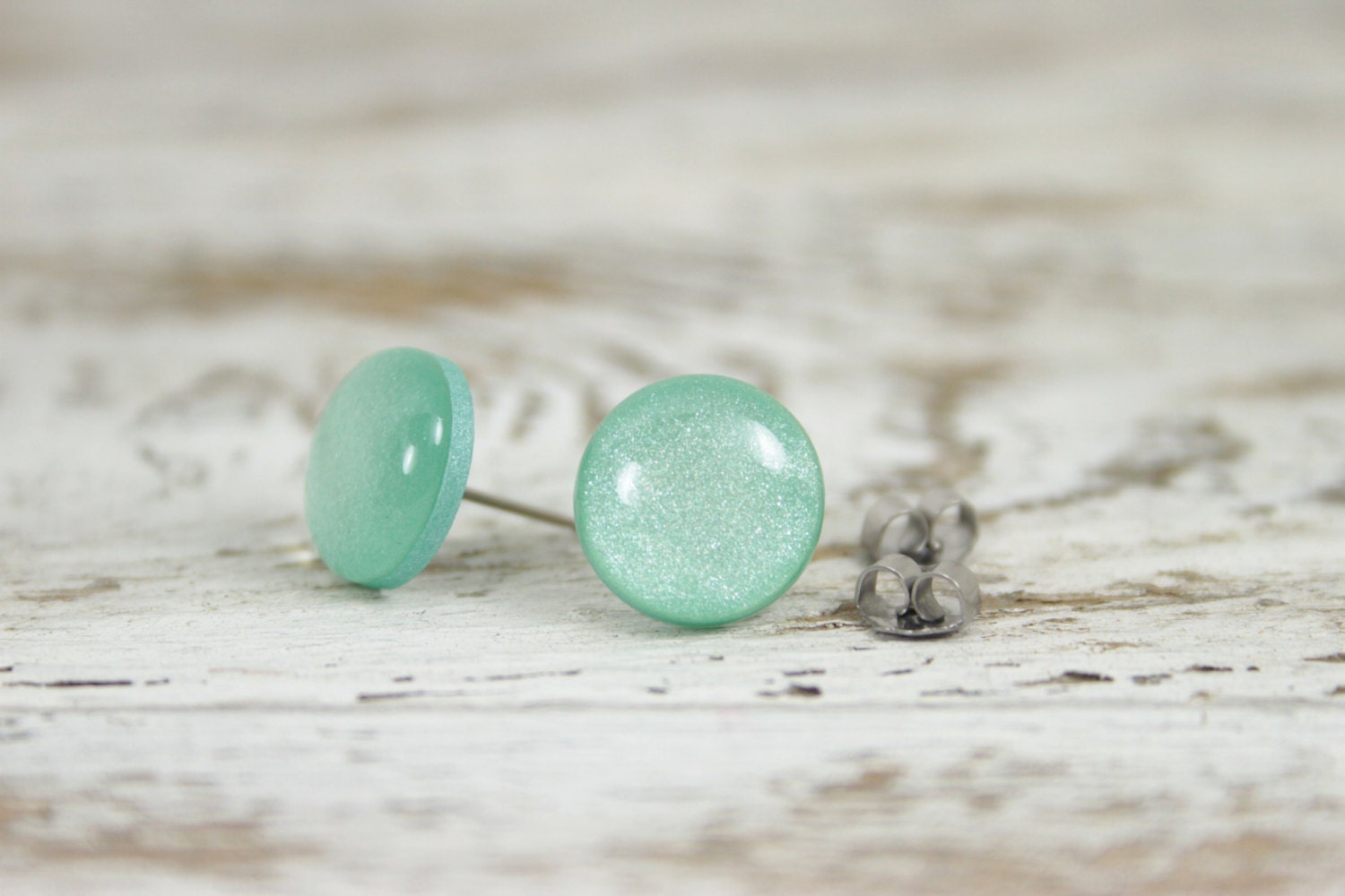 AQUA DUST - Sweet Tooth Studs - Mint - Sea Foam Shimmer Post Earrings by Blissful Bird Studio