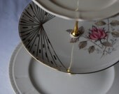 Bavaria rose with gold stripes cream wedgwood 3 tier vintage china cake stand