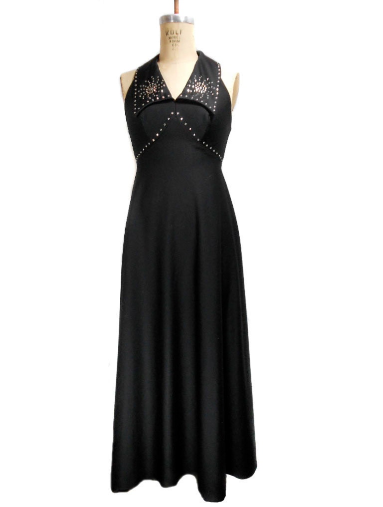 Rhinestone Trim Maxi Dress  Disco  Collared Sleeveless  Rhinestone ...