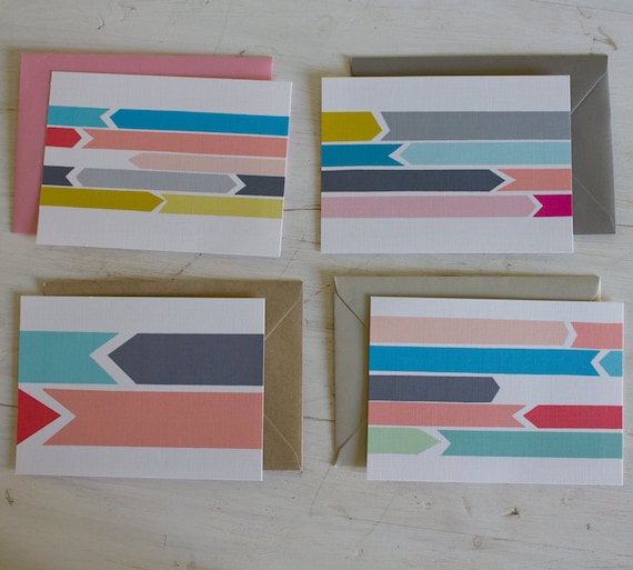 Ribbons & Arrows - Set of 4 Blank Cards