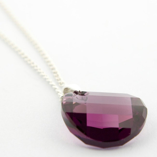 Round Crystal Necklace: SWAROVSKI ELEMENTS Twist Amethyst Crystal Pendant On Sterling Silver Snake Chain