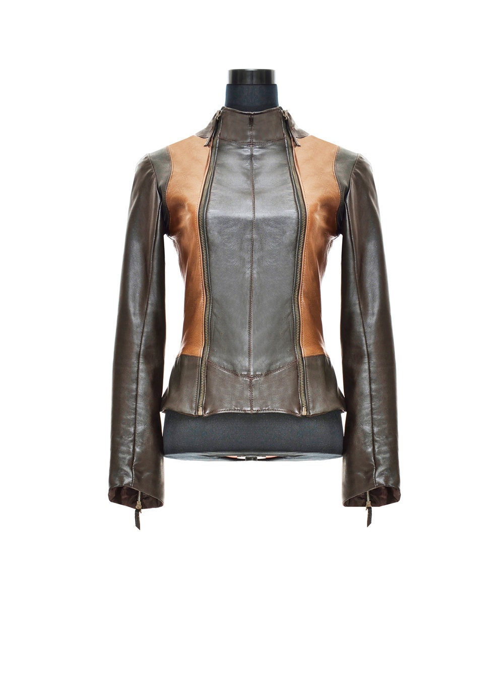 Cognac & Brown Nappa Leather Jacket - Sandy