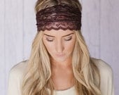 Stretchy Wide Lace Headband Mocha Sheer Lace Headband with Tapered Cut and Scalloped Edge - Sheer Simplicity Headband