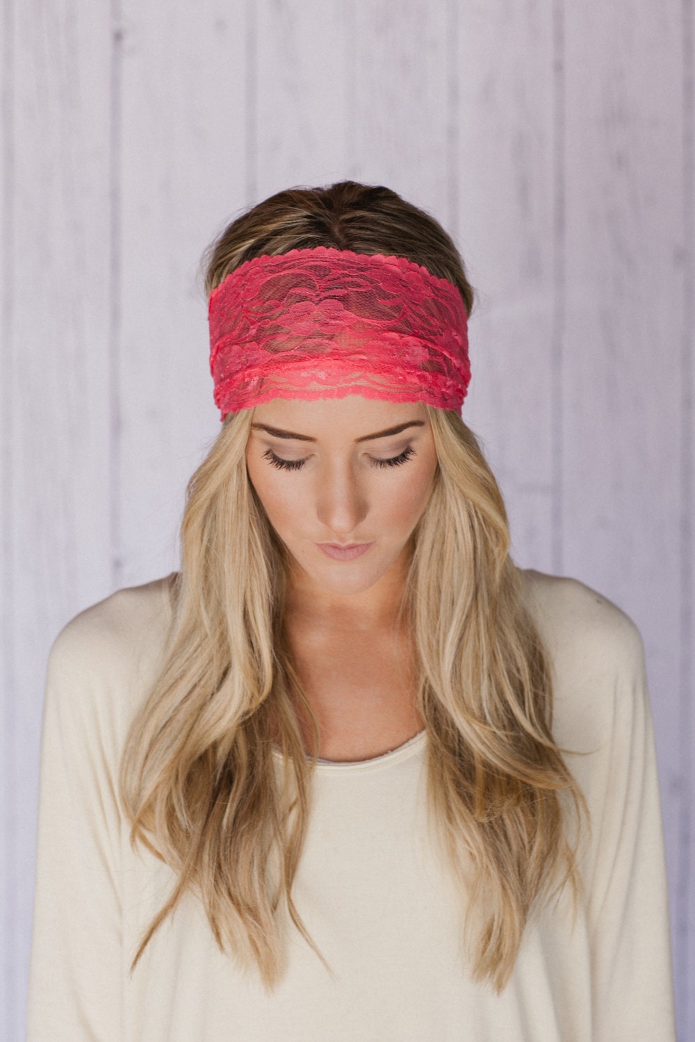 Lace Hair Bands Coral Sheer Lace Headband with Tapered Cut and Scalloped Edge - Sheer Simplicity Headband