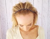Braided Headband Chain and Leather Braided Headband Elastic Stretchy Fit Hair Band Headband Fashion Hair Accessory in NAVY BLUE