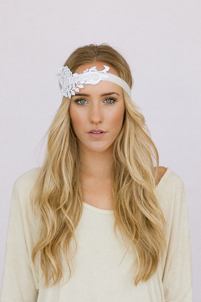 White Bridal Headband Beautiful Cream Wedding Hair Piece Whimsical Headband for Bride or Bridesmaids Wedding Hair Accessories (HB-EMB02)