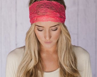 Coral Sheer Lace Headband with Tapered Cut and Scalloped Edge - Sheer Simplicity Headband