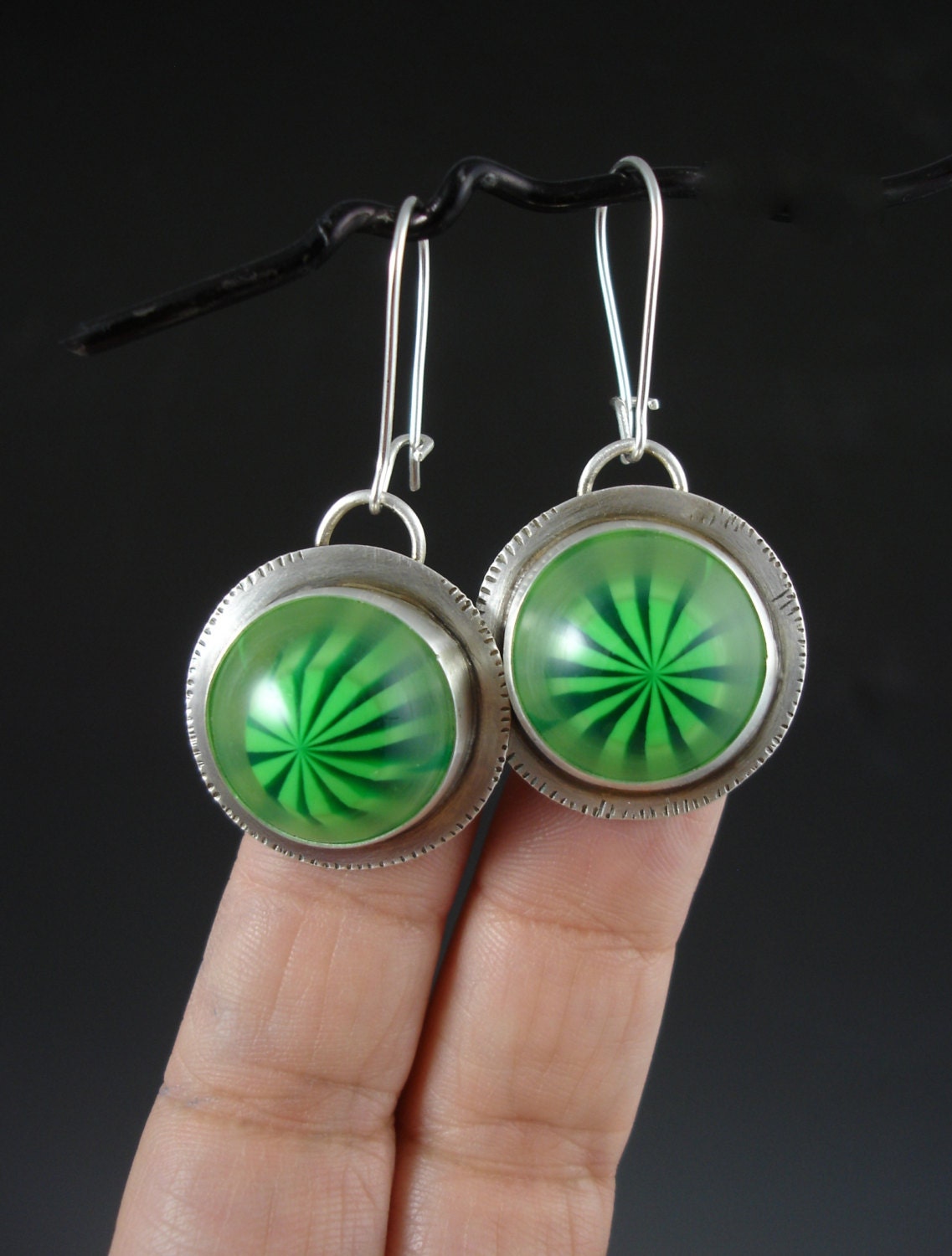 Green Lucite and silver watermelon earrings