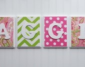 Name Blocks with FABRIC, Nursery Decor, Wooden Wall Hanging Plaques, Personalized, trendy wall letters. 7x9, Wooden Letters,