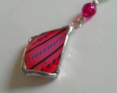 Pink Broken Pottery Necklace with Glass Bead Accent