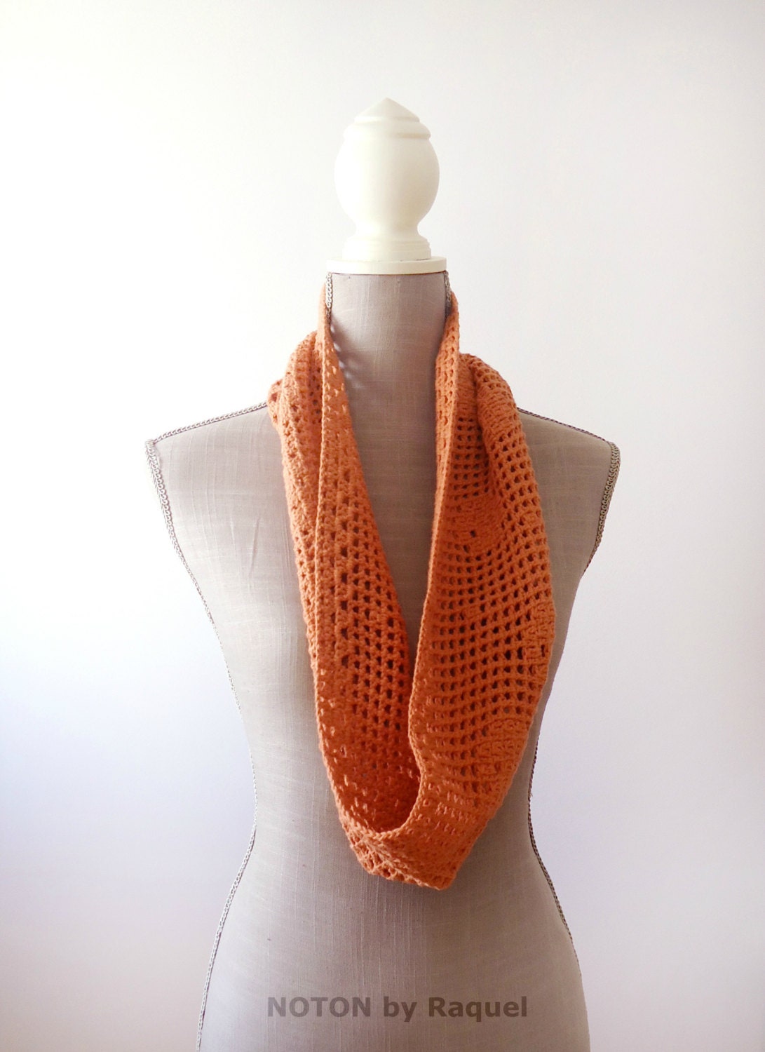 Salmon Rose Crochet Spring Infinity Scarf, women's summer cowl, flowery crochet scarf, women's accessories, gifts for her, mother day