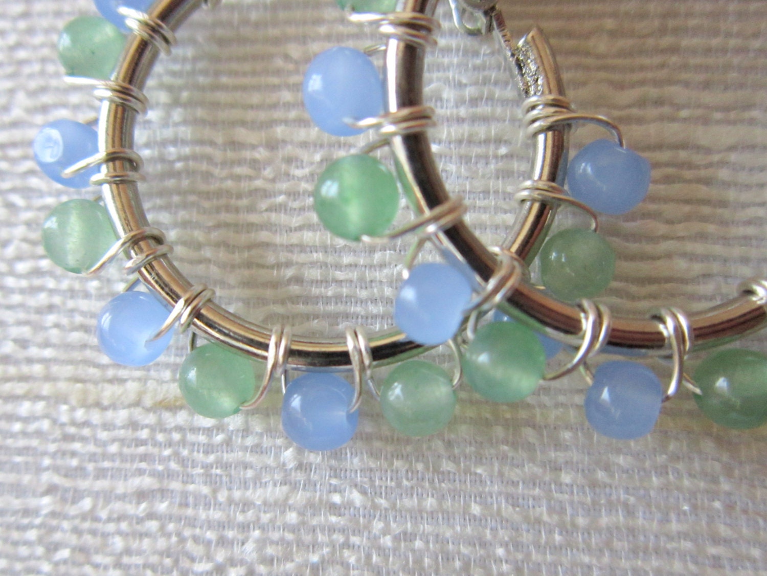 Blue and Green Wire Wrapped Hoop Earrings, Ocean Inspired