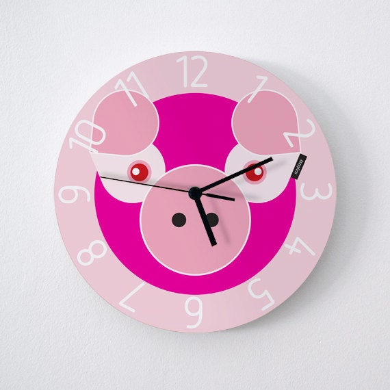Big Kids Wall Clock Piggy - hot pink : high quality reproductions from original izzybizzy illustrations