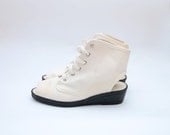 Vintage canvas black and white open toe lace up sneaker wedges