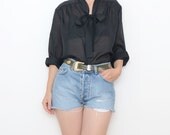 Vintage sheer black silver bow blouse